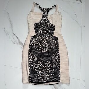 Herve Leger Black and Comb Lace Bandage Dress